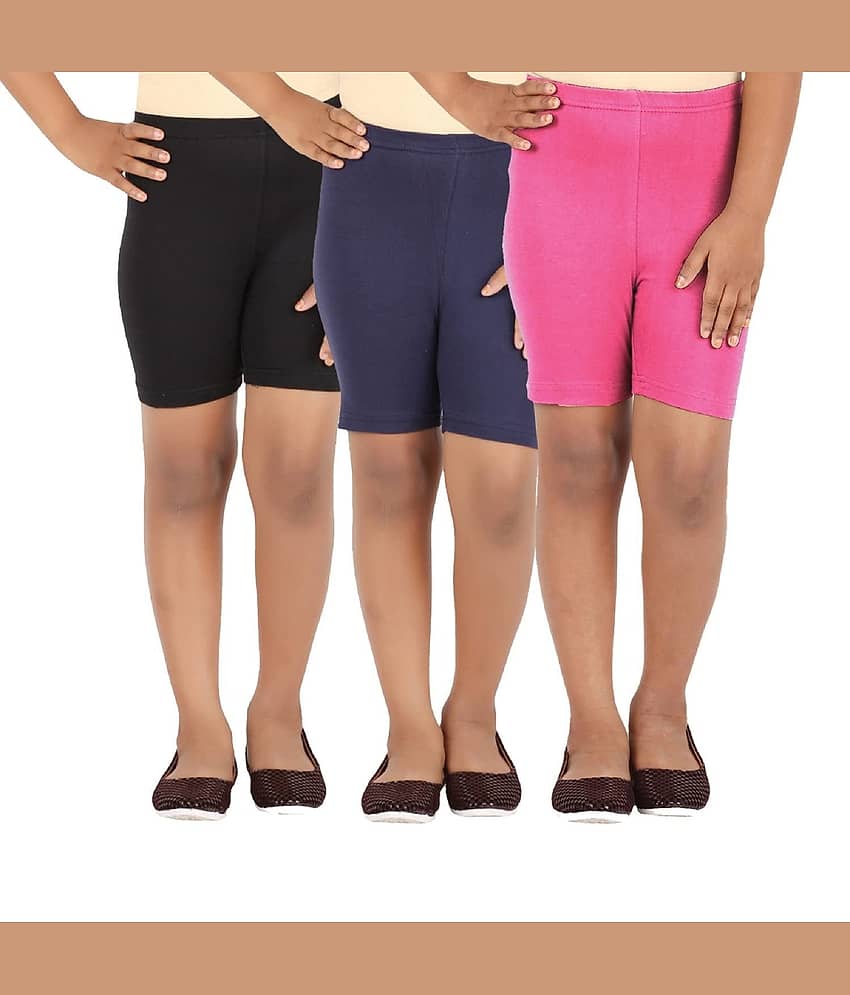 LULA Pack of 3 Girls Cotton Spandex Cycling Shorts ( Multicolor )