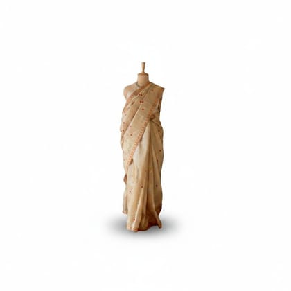 Floral Embroidered Beige Saree