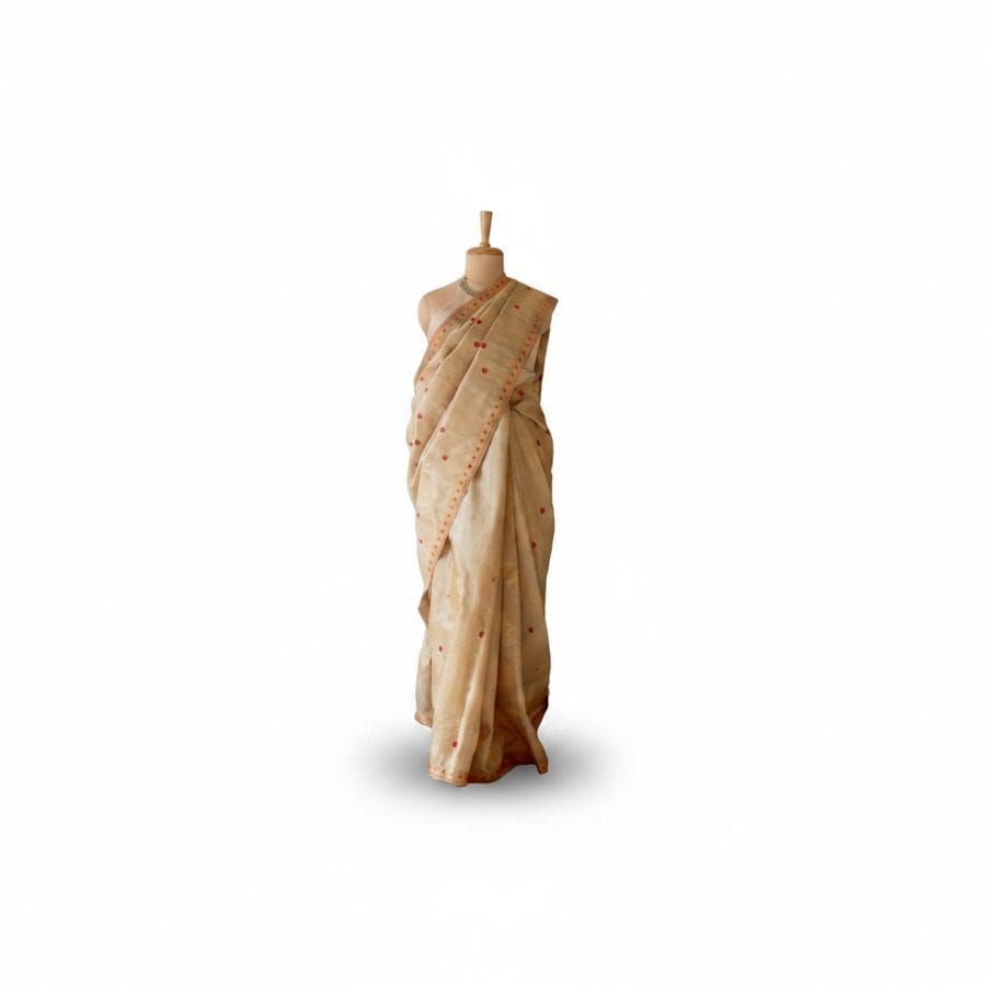 Floral Embroidered Beige Saree