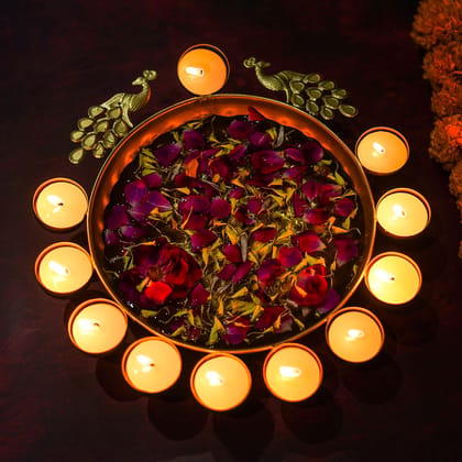 Craftlayout Craftlayout Peacock Diya Urli Bowl For Home Décor, Gift-12 Inch Gold