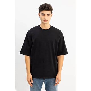 Other Mens Black Solid Cotton Blend Round Neck T-Shirt