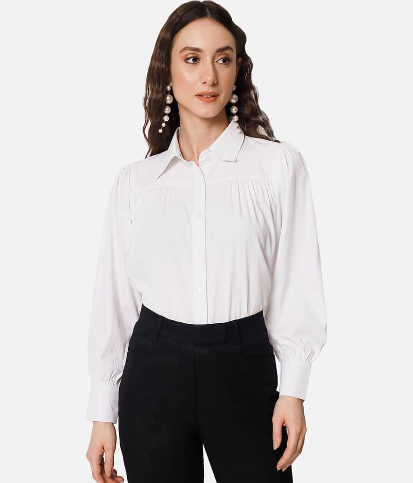 OTIRA Women Solid Poly Crepe Shirt ( White )