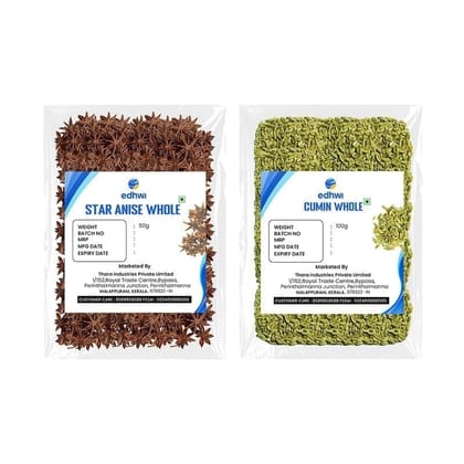 EDHWI Star Anise 50g & Cumin 100g Combo | Premium Spices for Cooking, Baking & Flavoring