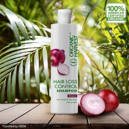 Organic Harvest Hair Loss Control Shampoo: Onion | Suitable for All Type Hair | 100% American Certified Organic, Sulphates & Parabens Free -250ml Organic Harvest Hair Loss Control Shampoo: Onion | Suitable for All Type Hair | 100% American Certified Organic, Sulphates & Parabens Free -250ml