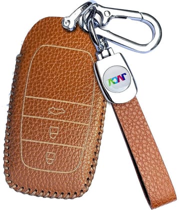 Soft Handmade Lychee Pattern Leather Key Cover Compatible with Toyota Innova Crysta Fortuner Legender Hycross Hilux Land Cruiser 3 Button Smart Key