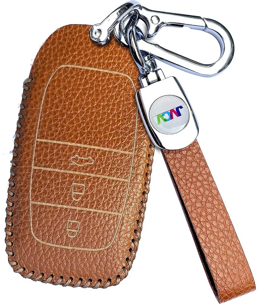 Soft Handmade Lychee Pattern Leather Key Cover Compatible with Toyota Innova Crysta Fortuner Legender Hycross Hilux Land Cruiser 3 Button Smart Key