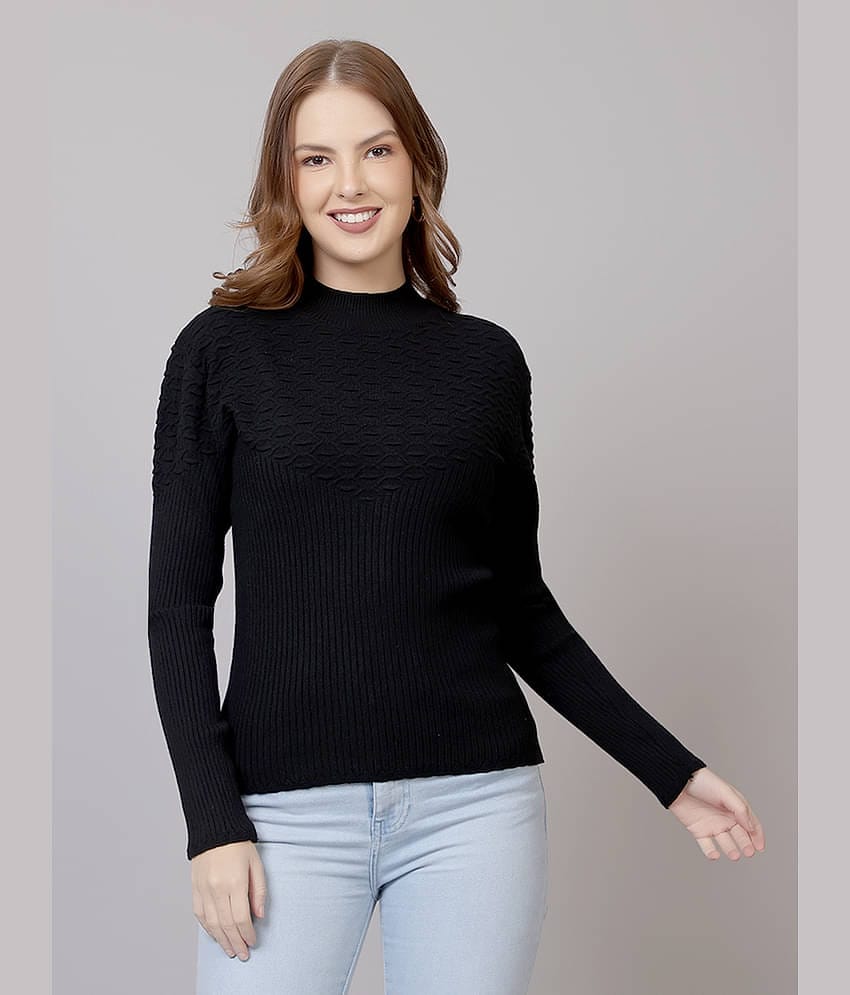 FEVERFEW Women Viscose Round Neck Pullover ( Black )