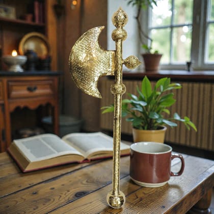 Pure Brass Parshuram Farsa | Religious Weapon Showpiece, Height : 43 Inch (ZMAS650 G)