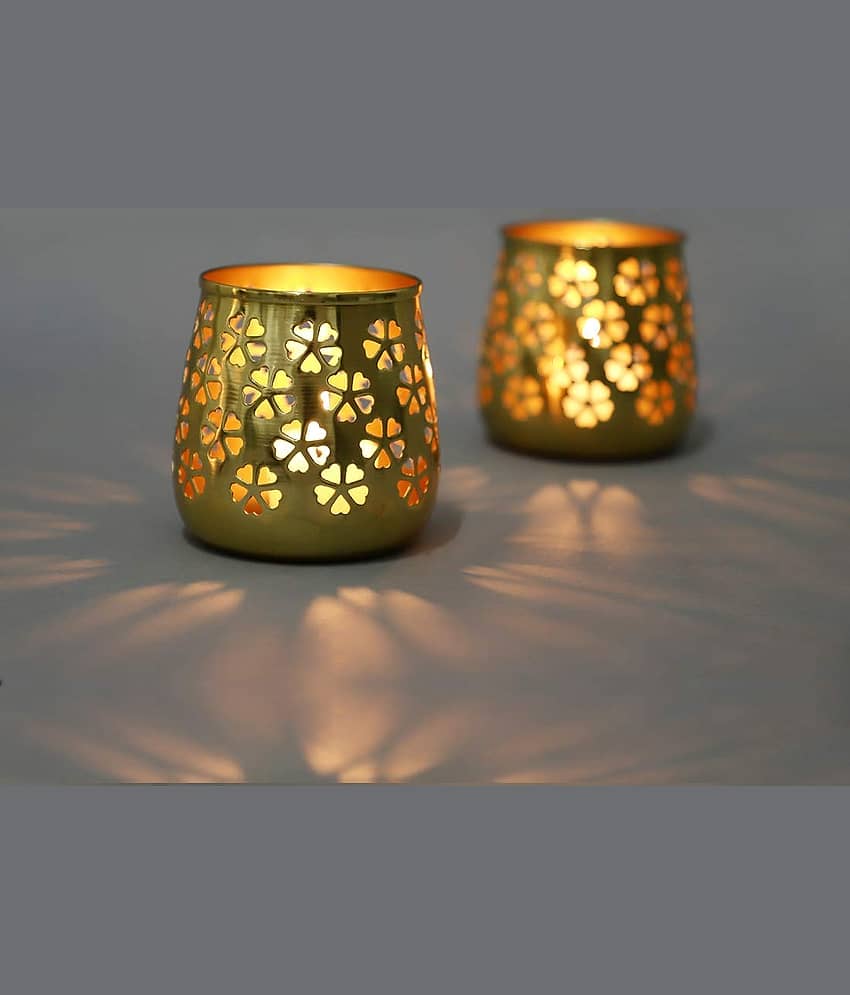 Arsalan Gold Table Top Iron Tea Light Holder - Pack of 2