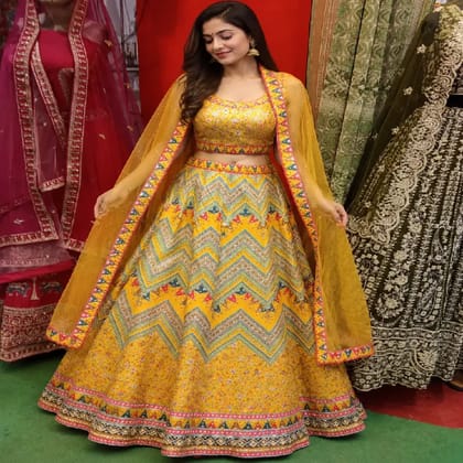 Premium Banarasi Crop Top Yellow Fancy Occasion Wear
