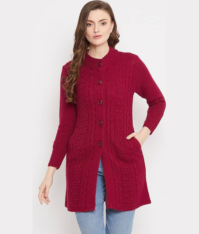 zigo Woollen Round Neck Women's Buttoned Cardigans - Maroon ( Single )