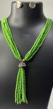 Green Kundan Layered Necklace Set with Earrings for Women Festive Wear