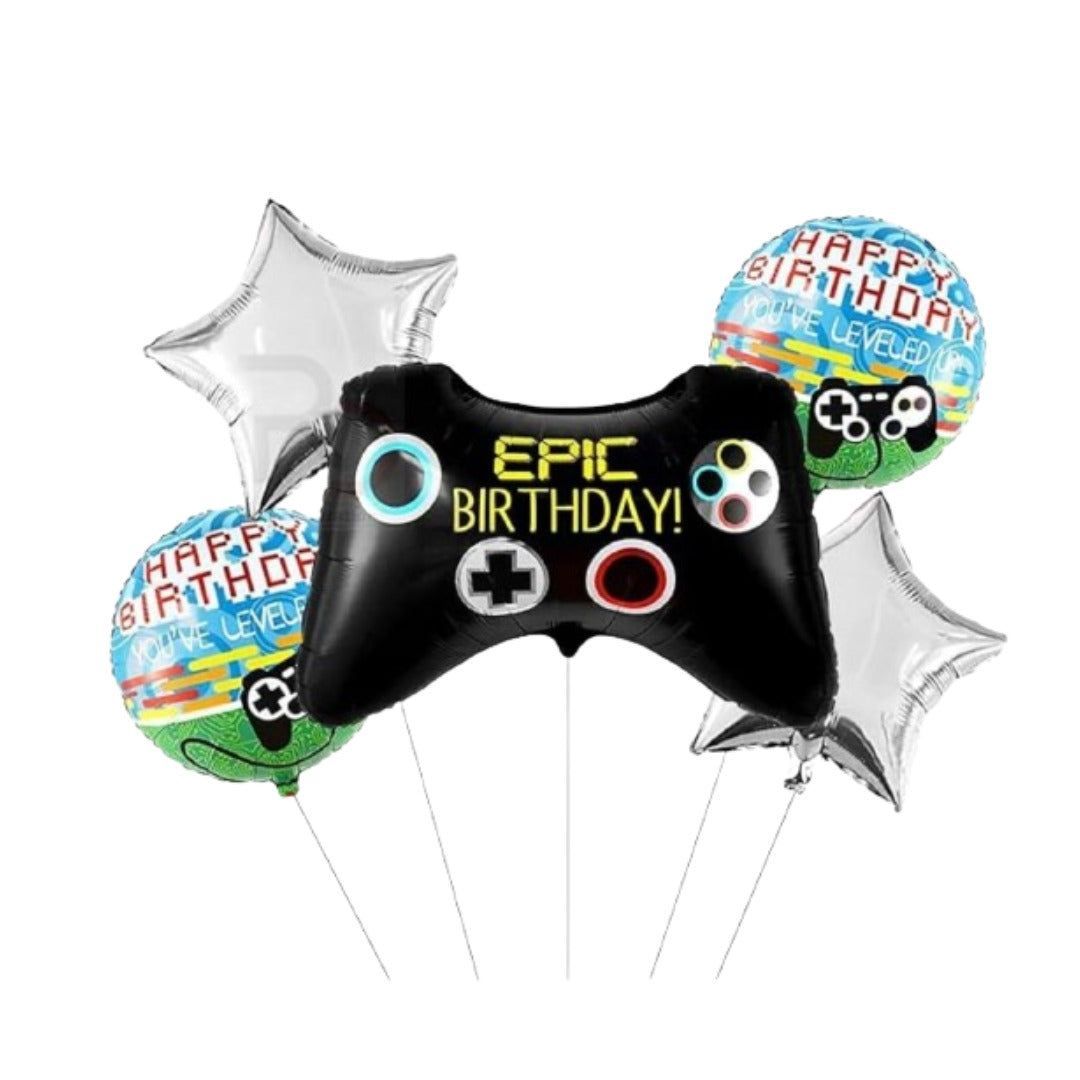 Happy Birthday Video Game Theme Foil Balloon Bouquet - Helium Filled - 5PC