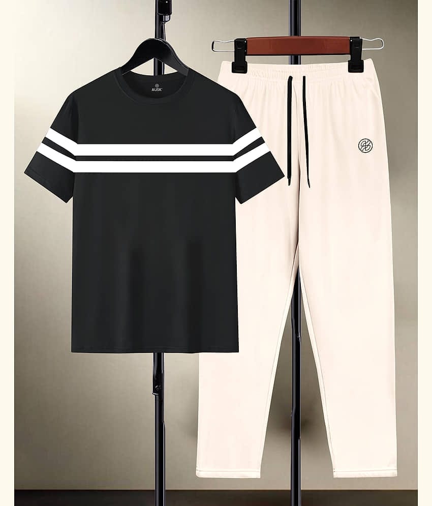 AUSK Black Cotton Blend Relaxed Fit Men's Tracksuit ( Pack of 1 )