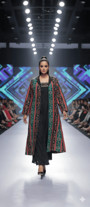 Bivabari Handloom Sleeveless Dress With Sambalpuri Jacket | Black And Multi-Color | Large | Handloom Cotton, Fully Lined | Ethnic Party Bivabari Handloom Sleeveless Dress With Sambalpuri Jacket | Black And Multi-Color | Large | Handloom Cotton, Fully Lined | Ethnic Party