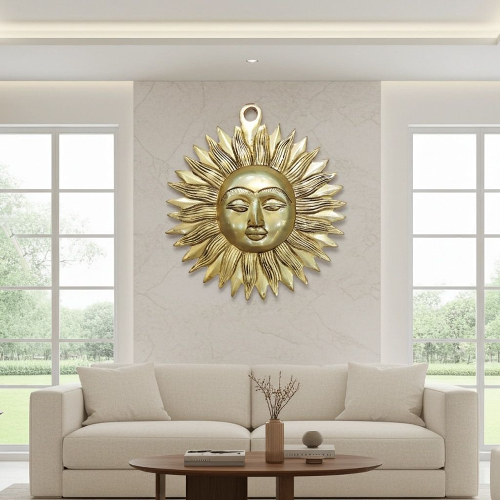 Brass Sun Face Wall Hanging Showpiece | Vastu Home Decor, Height : 7.2 Inch (BSMAS1843 E)
