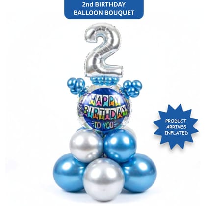 Designer Blue & Silver Balloon Bouquet Arrangement for 2nd Birthday