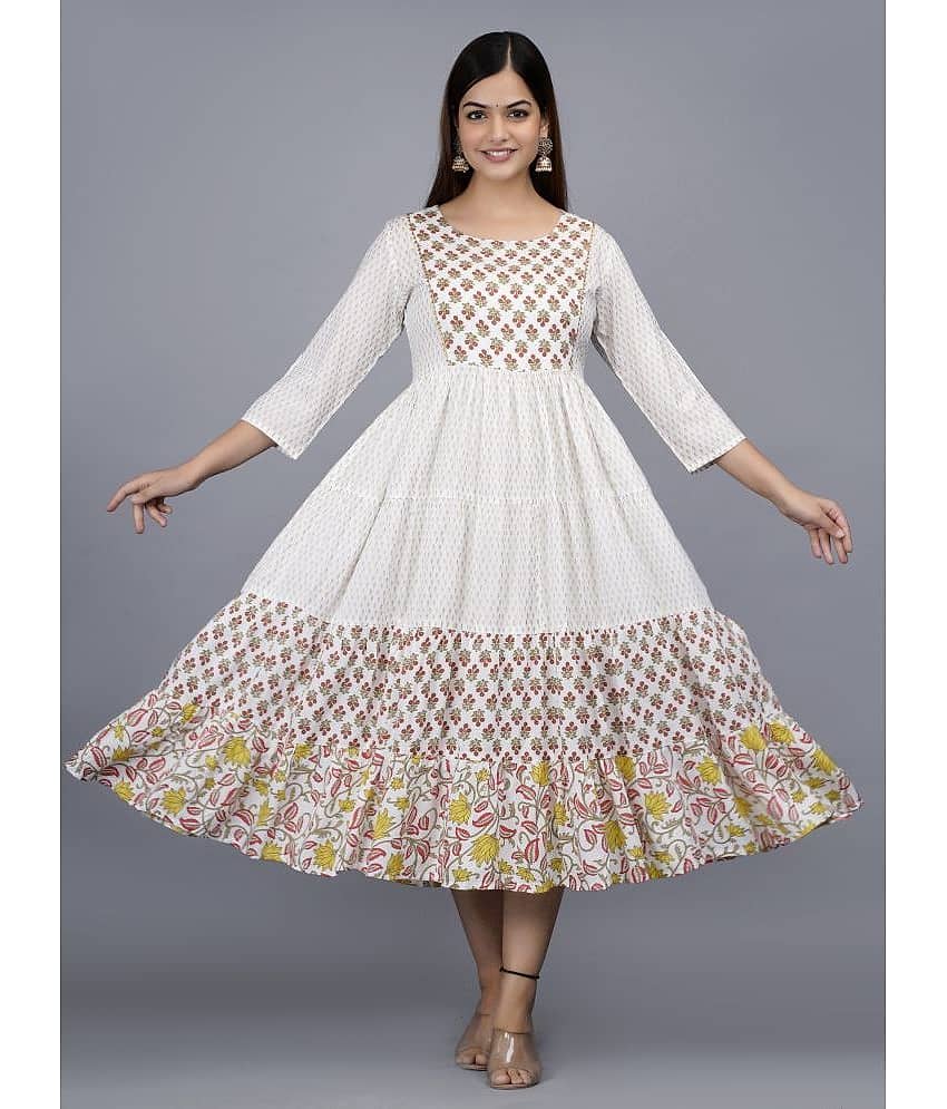 SIPET - Off White Rayon Women's Flared Kurti ( Pack of 1 )