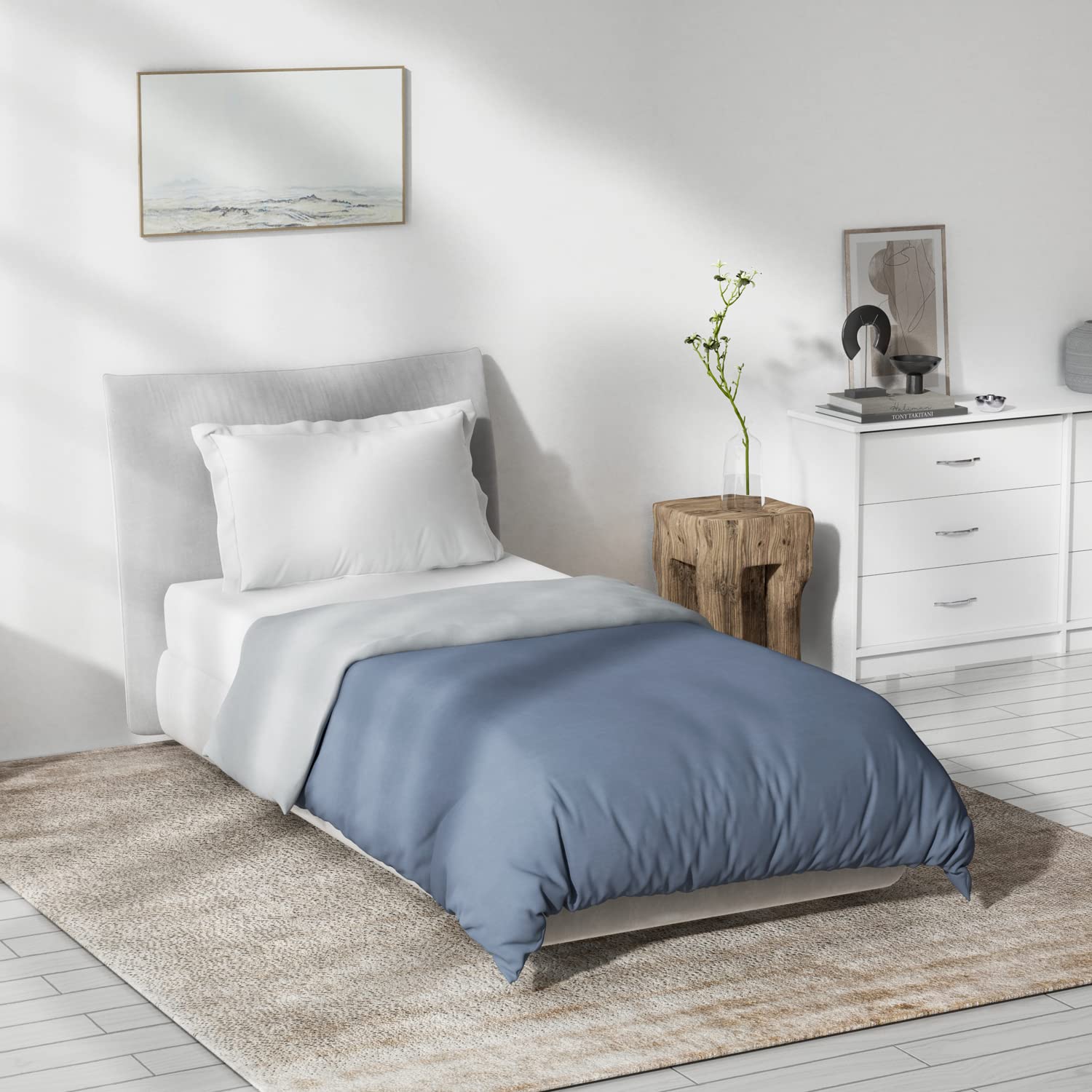DDECOR - Creme Collection 100% Cotton Plains And Textures Pattern MPOL Single Quilt|152 CM X 229 CM| - Blue