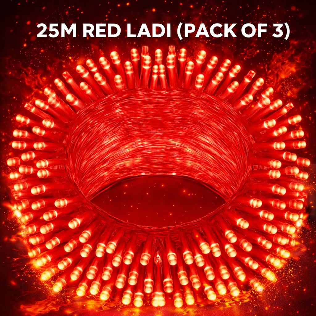 SPARKWORLD 21 Meter Red LED Decorative Ladi Light (Pack of 3) | Bright Festival String Lights for Diwali, Christmas, Wedding & Home Decoration