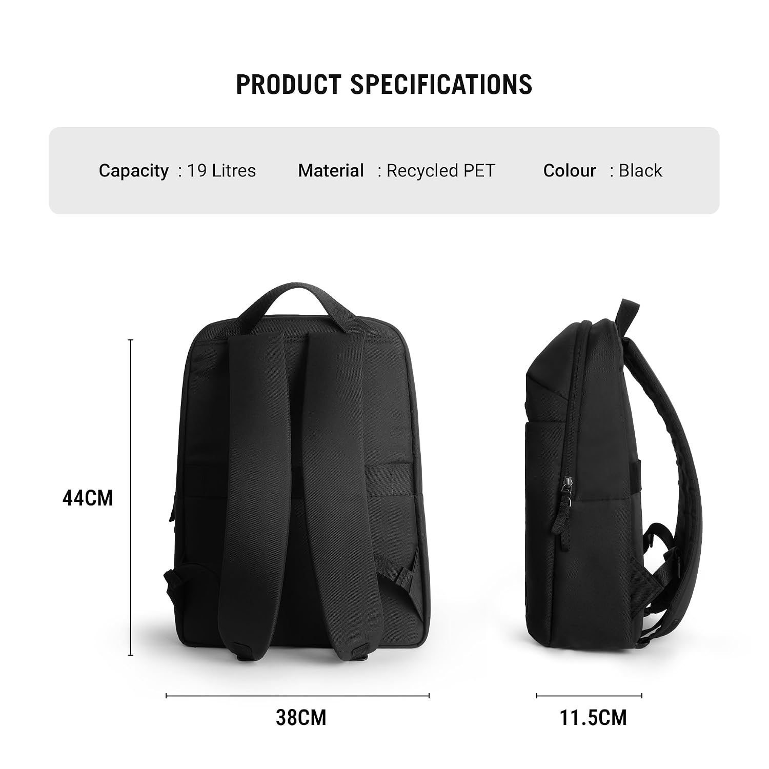 DailyObjects Backpack Ultra Light Office/Travel Laptop Backpack for Men & Women with 15inch Compartment, Water-Repellent, MultiPocket, Bottle Holders with Trolley Strap Black