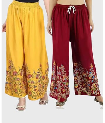 OMAYA - Beige Rayon Flared Women's Palazzos ( Pack of 2 )