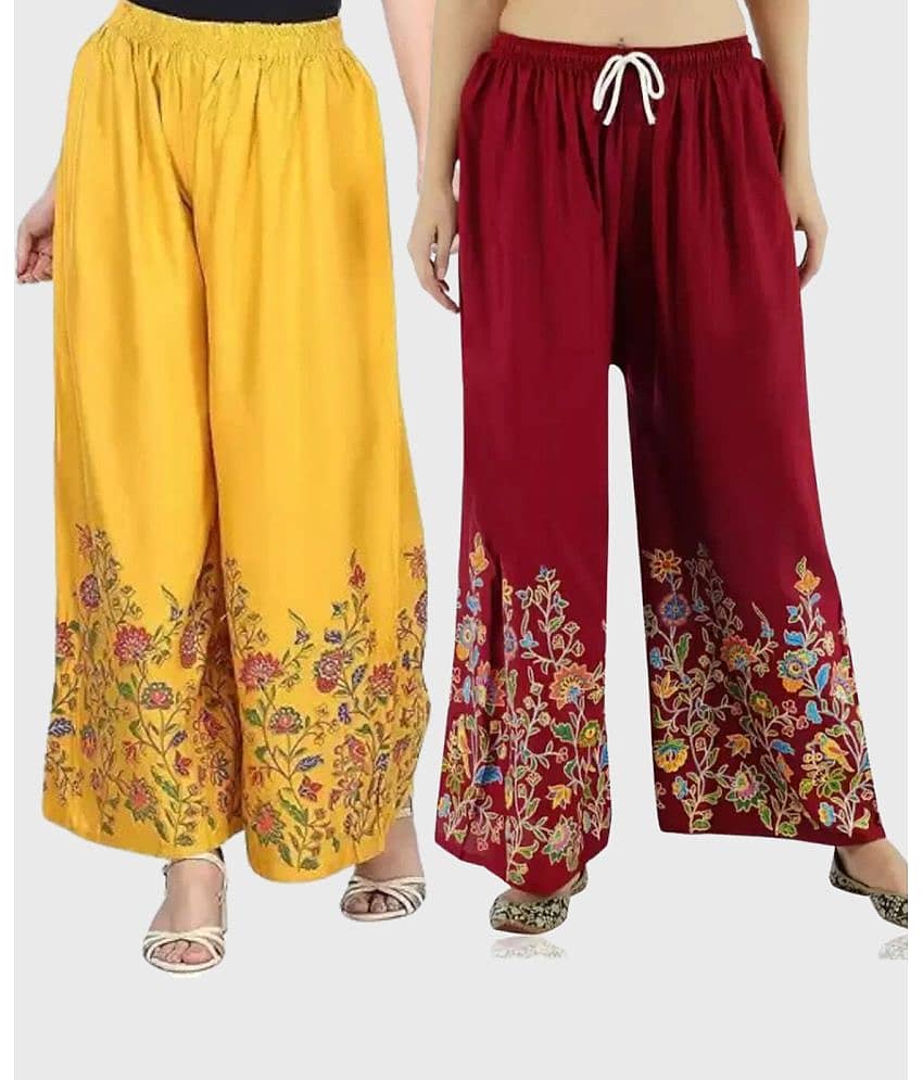 OMAYA - Beige Rayon Flared Women's Palazzos ( Pack of 2 )