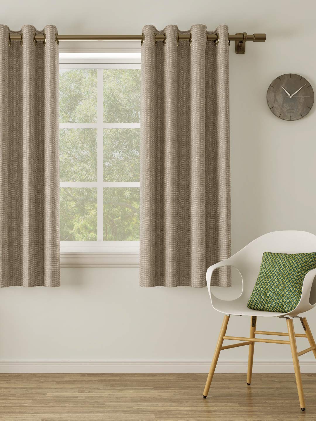 DDECOR - 100% PolyesterPlain And Texture PatternWindow 5 Ft|135 CM X 160 CM| - Beige