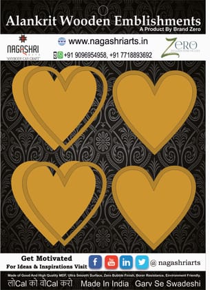 Brand Zero MDF Heart Coaster With Border Frame 4 Inches - Pack of 4 Pairs