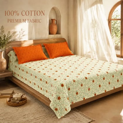 Saanjh Blossom 100% Cotton King-Size Floral Bedsheet with 2 Pillow Covers Saanjh Blossom 100% Cotton King-Size Floral Bedsheet with 2 Pillow Covers