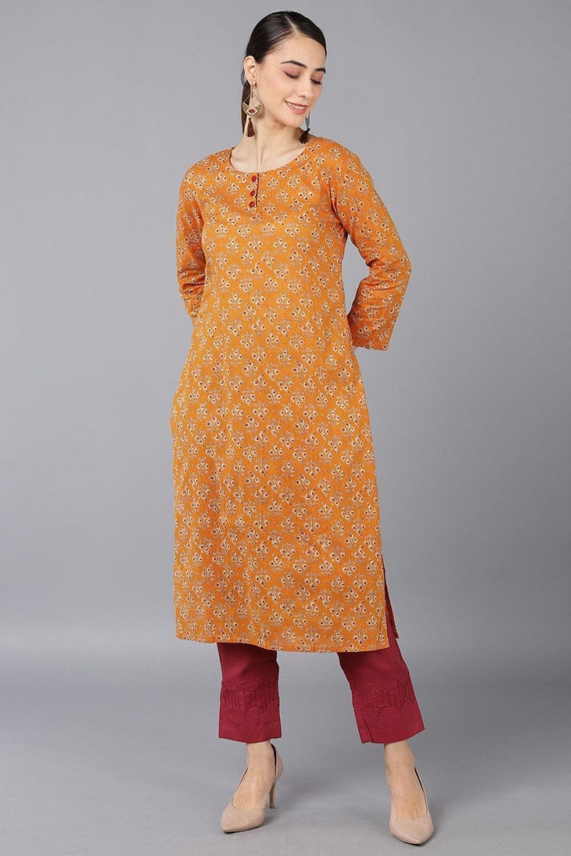 Orange Cotton Straight Kurta VCK8654