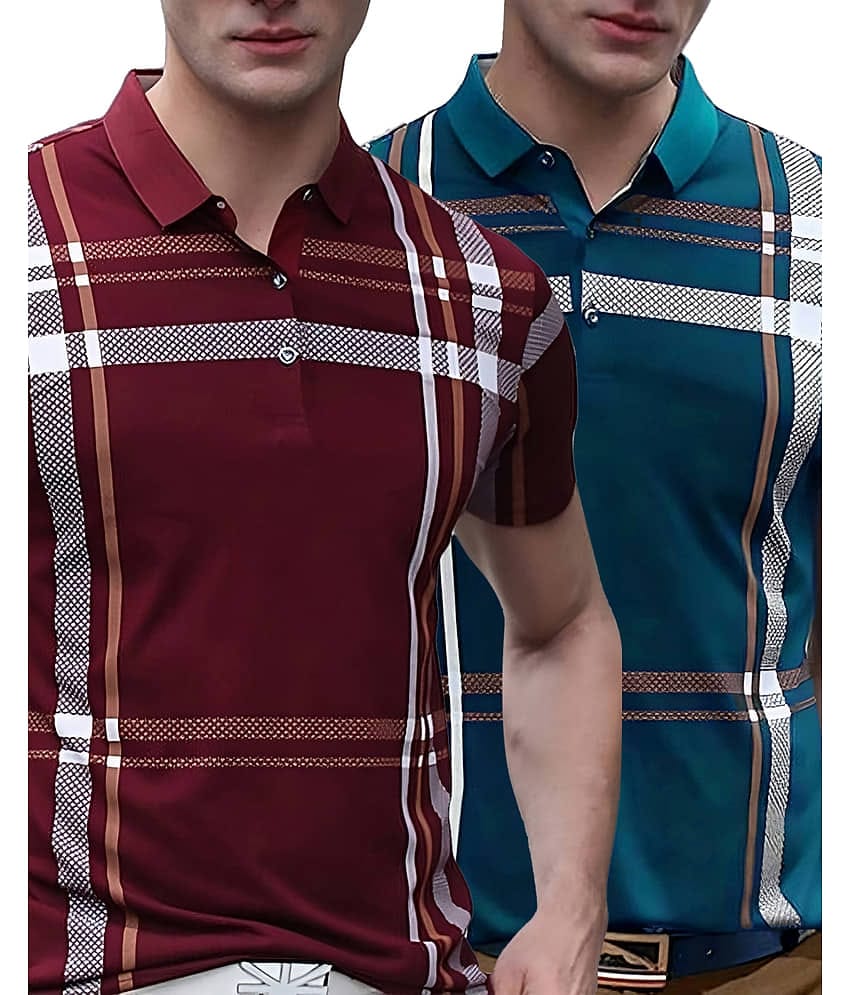 AUSK Pack of 2 Cotton Blend Regular Fit Printed Half Sleeves Men's Polo T Shirt ( Black )