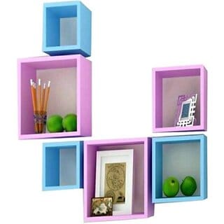 Onlinecraft Wooden Wall Decor Wooden Wall Shelf (Number Of Shelves - 6, Blue, Pink, Multicolor)