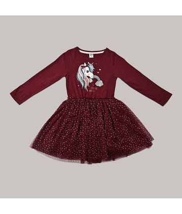 Cherry Tree Cotton Blend Frock For Girls ( Pack of 1 , Maroon )