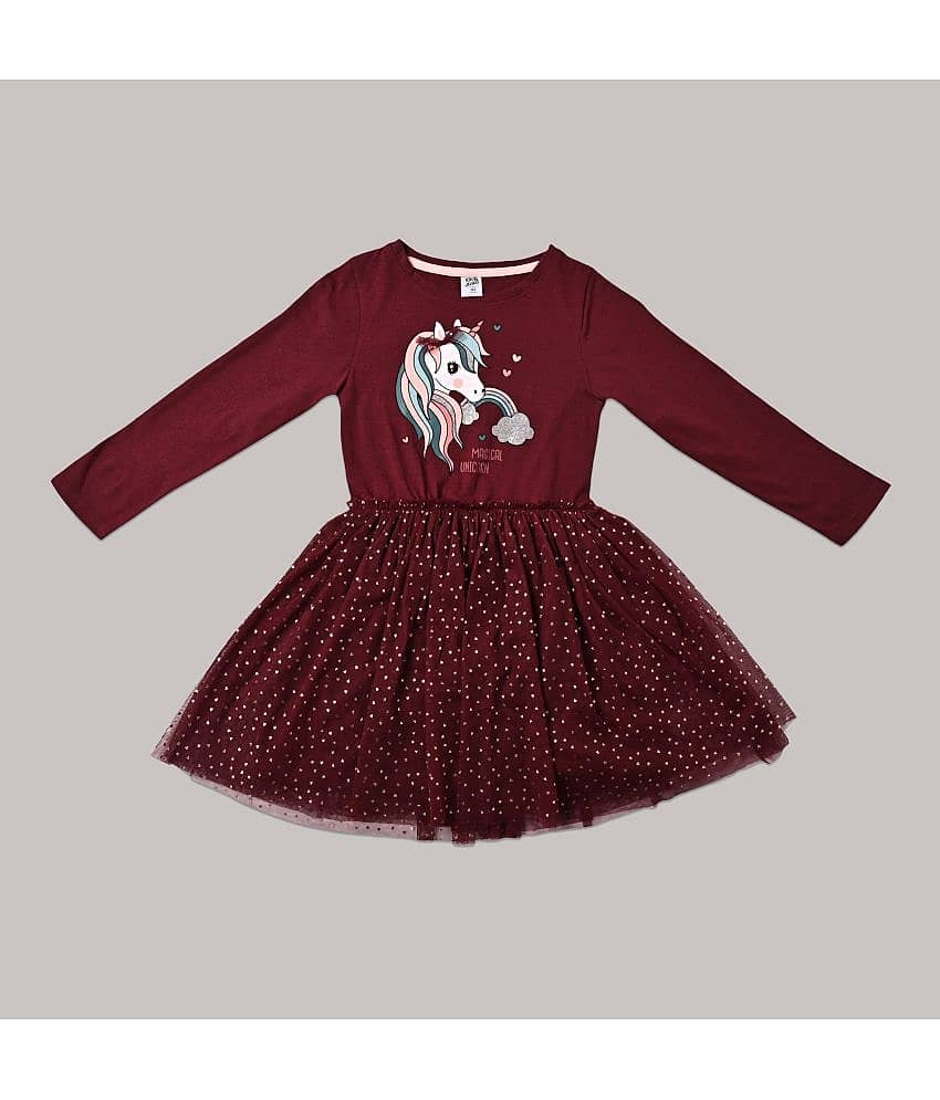 Cherry Tree Cotton Blend Frock For Girls ( Pack of 1 , Maroon )