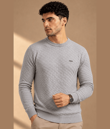 FEVERFEW Acrylic Round Neck Men's Full Sleeves Pullover - Light Grey ( Pack of 1 )