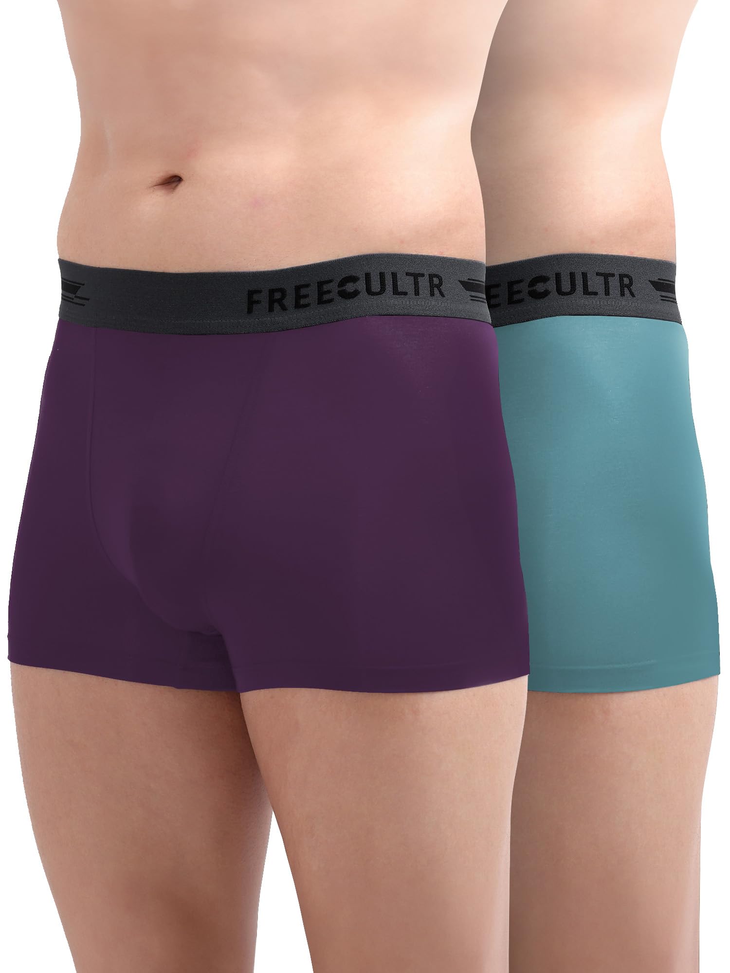 Freecultr Men's Underwear Anti Bacterial Micromodal Airsoft Trunk - Non Itch No Chaffing Sweat Proof -  Pack of 2-Martini Blue,Trippy Violet