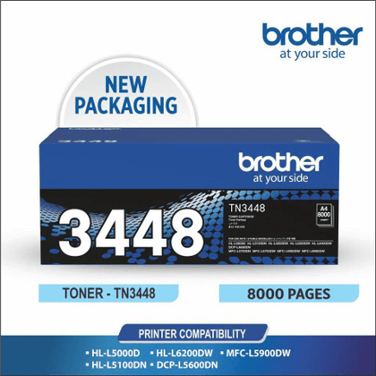Brother TN-3448 Black Toner Cartridge – Compatible with HL-L5100DN, HL-L5200DW, HL-L6250DW, DCP-L5500DN, MFC-L5700DN Laser Printers