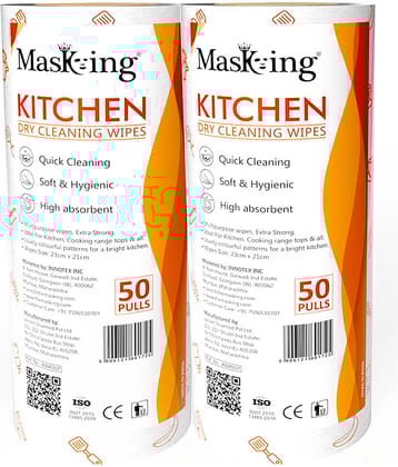 Masking Non-Woven Reusable & Washable Multi Surface Cleaner Wipes Orange 100 no.s Pack of 2