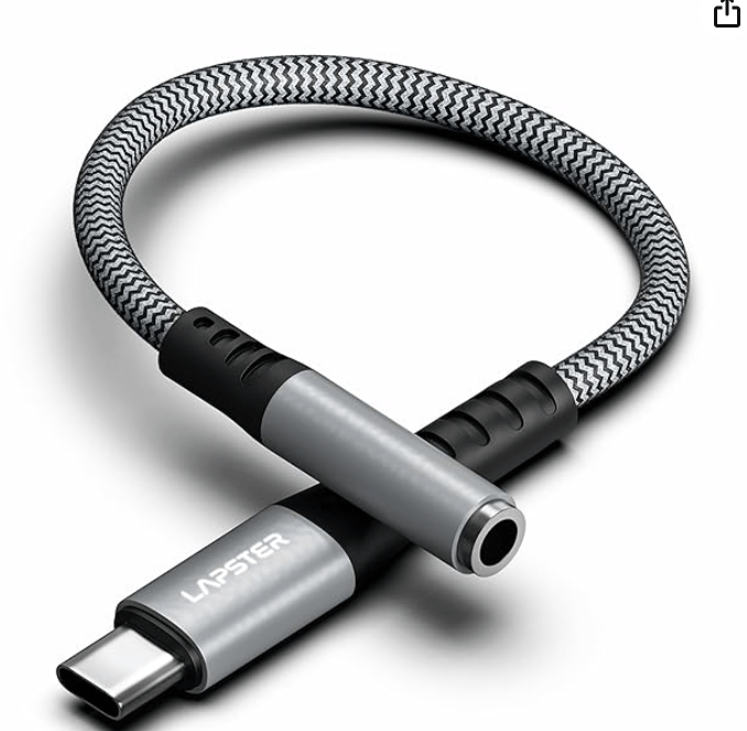 Lapster Type C to 3.5 mm Audio Jack Connector with DAC Headphone Converter Supports Mic & Audio, Metal Body, zebra