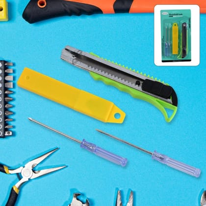 Heavy Duty Working Cutter Knife with replacement blade, 2 Screwdriver Hand Tool (4 Pc Set)