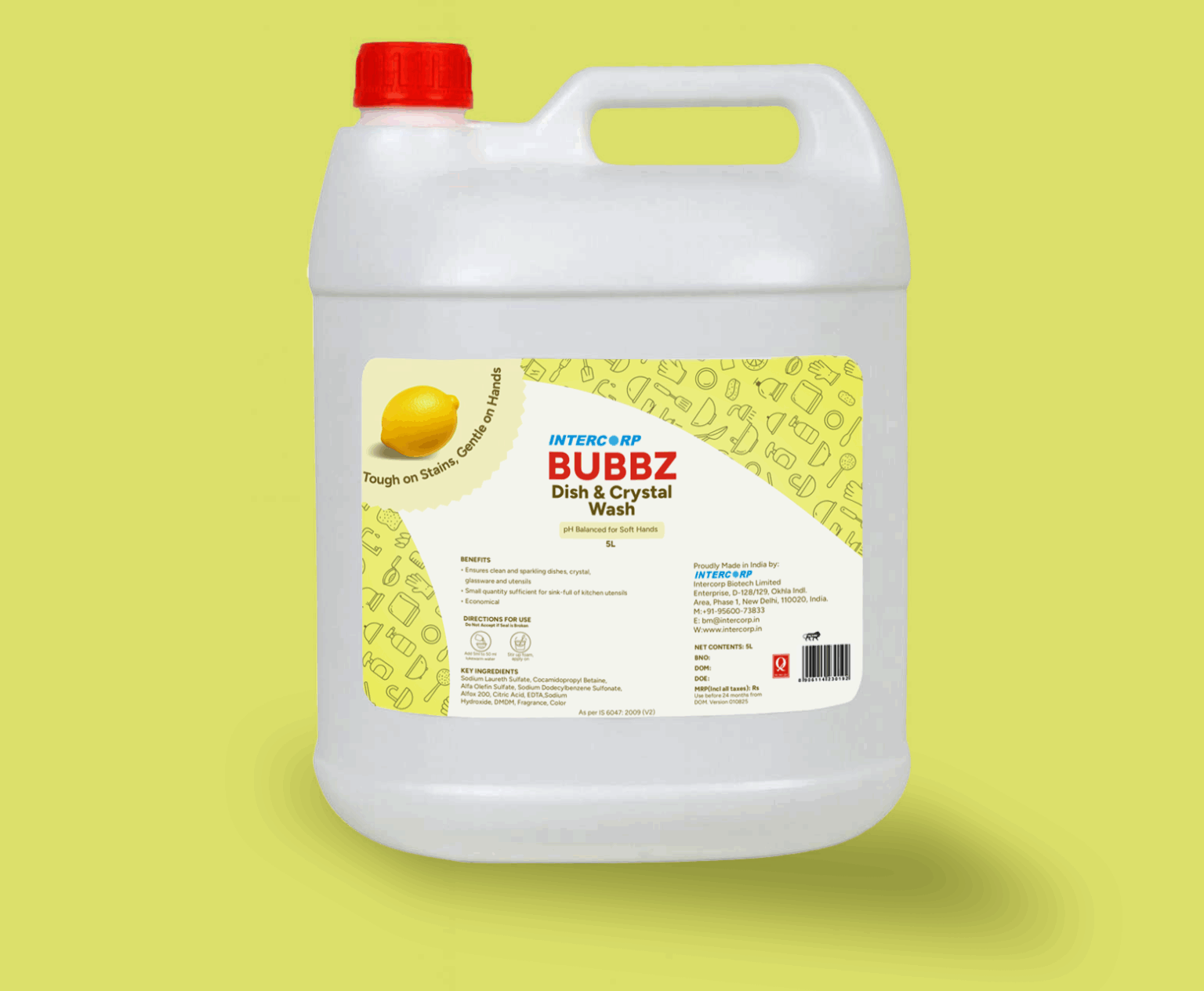 INTERCORP BUBBZ Antibacterial Dish & Crystal Wash Liquid Gel, 5 Liter Jumbo Saver Pack