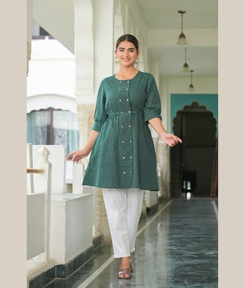 Yash Gallery Women's Cotton A-Line Top ( Green )