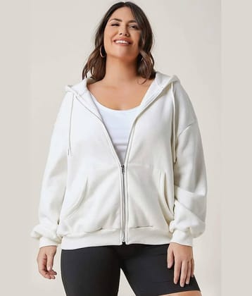 kotty Women Fleece Hooded Sweatshirt For Light Winters ( White )