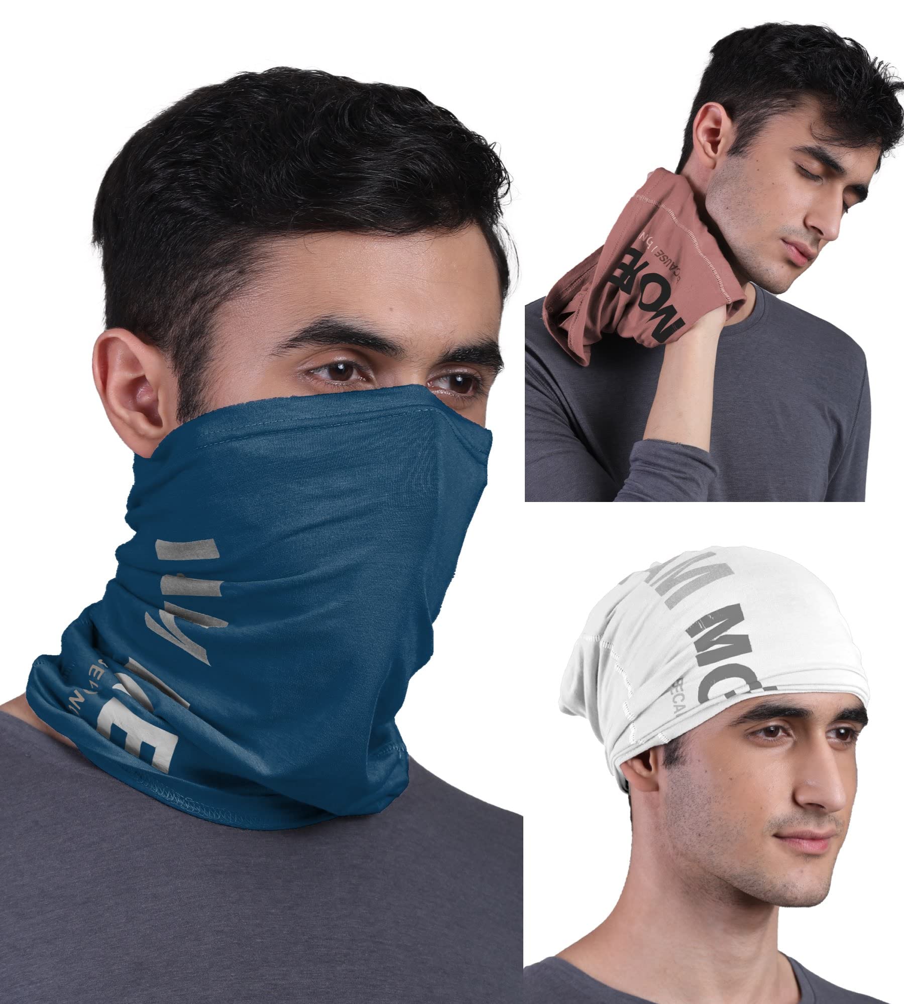 FREECULTR Unisex Bamboo Bandana, Anti Microbial Super Soft & Comfort Fit, Breathable Multipurpose Headband - Printed Pack of 3-Cuban Peach,Sapphire Blue,White