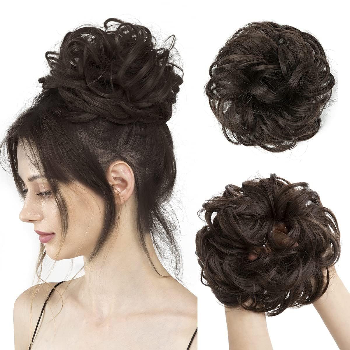 D-DIVINE 1PCS Messy Bun Hair Piece Synthetic Hair Extension With Elastic Rubber Band (Brown, Pack of 1) D-DIVINE 1PCS Messy Bun Hair Piece Synthetic Hair Extension With Elastic Rubber Band (Brown, Pack of 1) - Brown / 1 Count (Pack of 1)