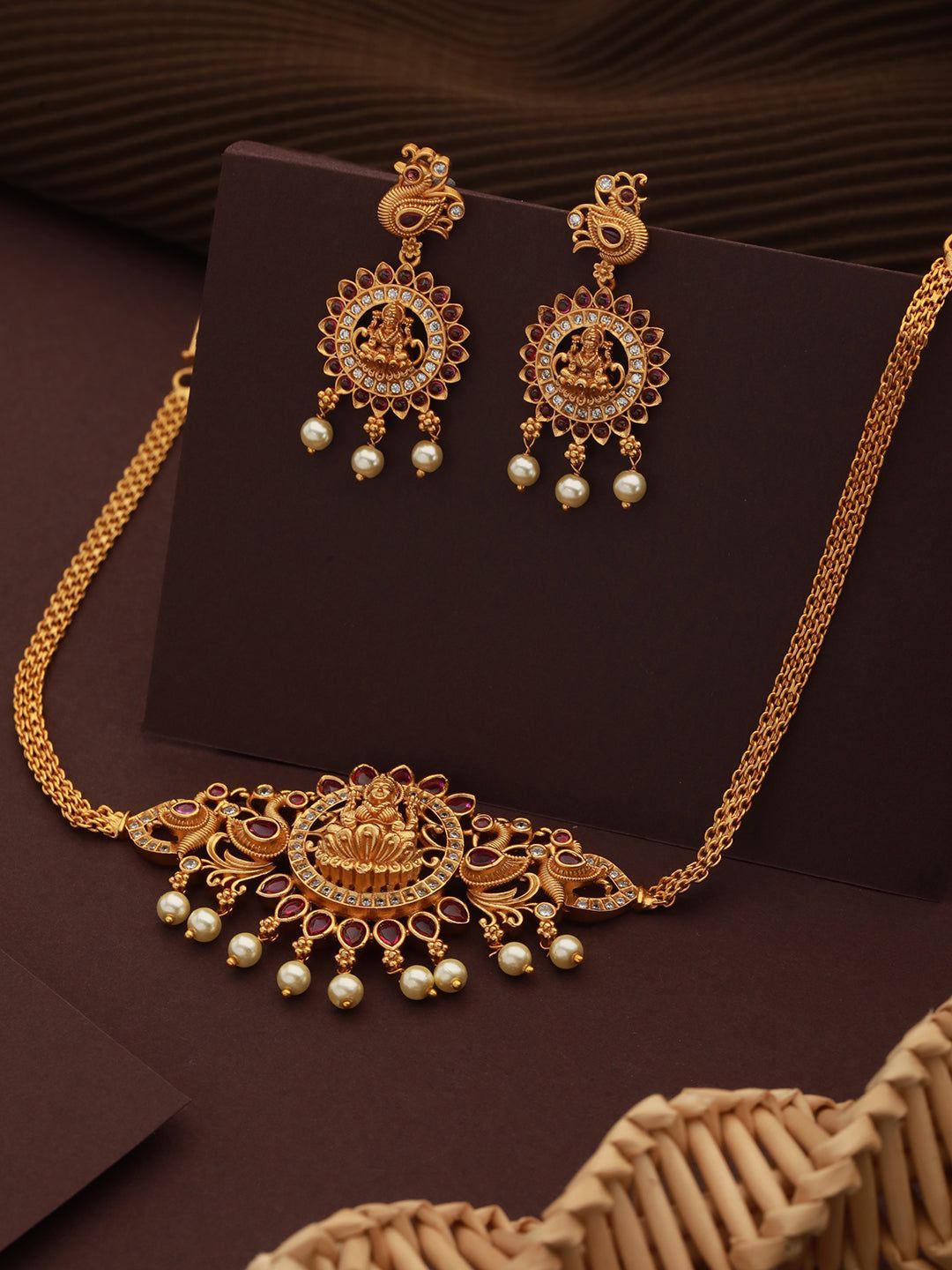 Gold Plated Kempo Studded Goddedd Lakshmi Temple Choker Jewellery Set