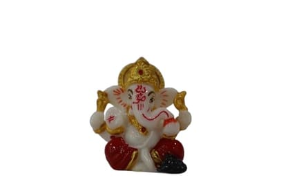 Lord Ganesha Decorative Idol, White and Red with Gold Crown, Small Religious Statue Lord Ganesha Decorative Idol, White and Red with Gold Crown, Small Religious Statue