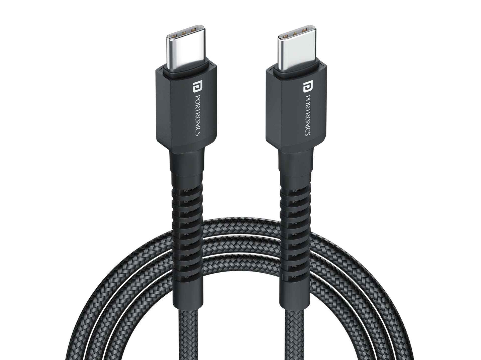 Portronics Konnect X 60W Unbreakable Nylon Braided Cable, 2M Fast Charging Cable - Black