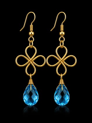 Kaantiva Women Gold-Plated Royal Blue Crystal Teardrop Dangle Earrings for Party Wear